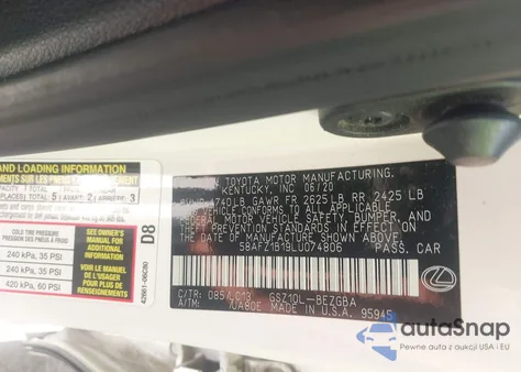 2020 Lexus Es 350 Ultra Luxury из США, поврежденный, VIN 58AFZ1B19LU074806